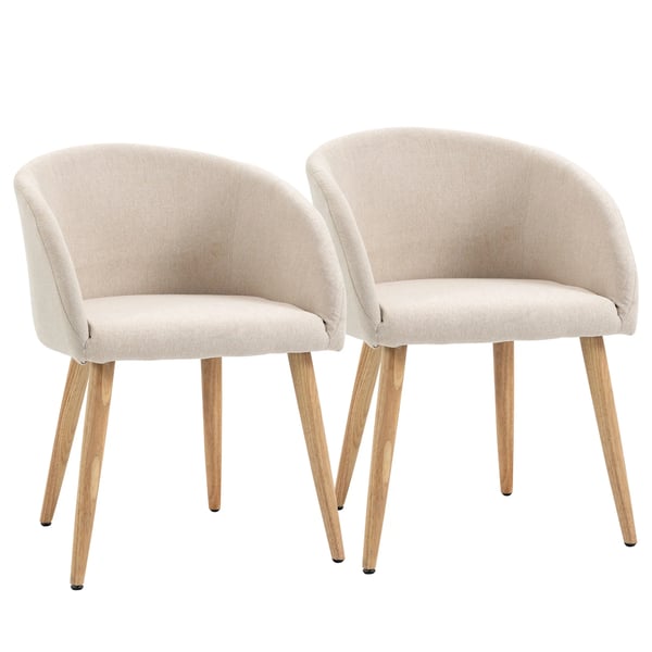 2-pack matstolar, beige, metallram, naturträben, linneliknande tyg, ergonomisk design