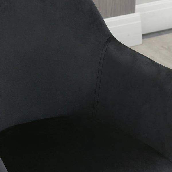 Spisestuestole 2 stk. Sorte polyester stole med armlæn og ryglæn, elegant fløjlslook, til køkken og spisestue.