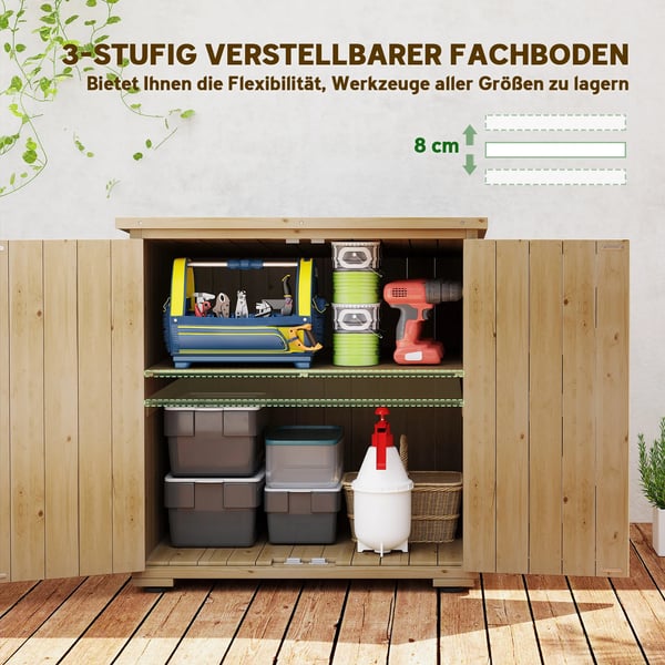 Redskapsskåp i Naturträ, Trädgårdsskåp med Dubbeldörr, Väderbeständigt Trädskjul, 77,5x88x90 cm