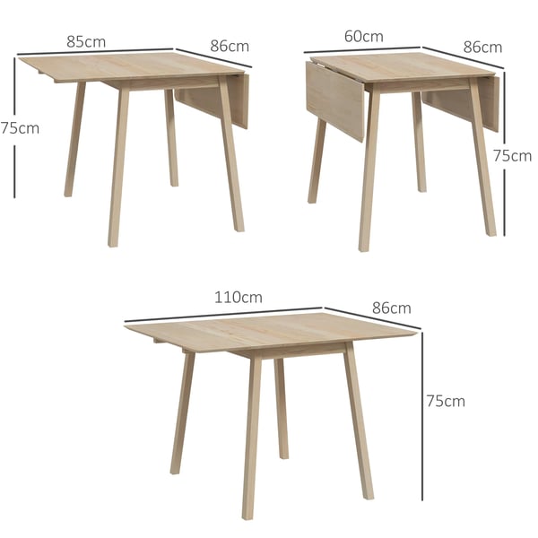 Klappbarer Esstisch, Küchentisch til 2-4 personer, Klaptisch, Træesstbord til spisestue, til små rum, 110 x 86 x 75 cm, natur