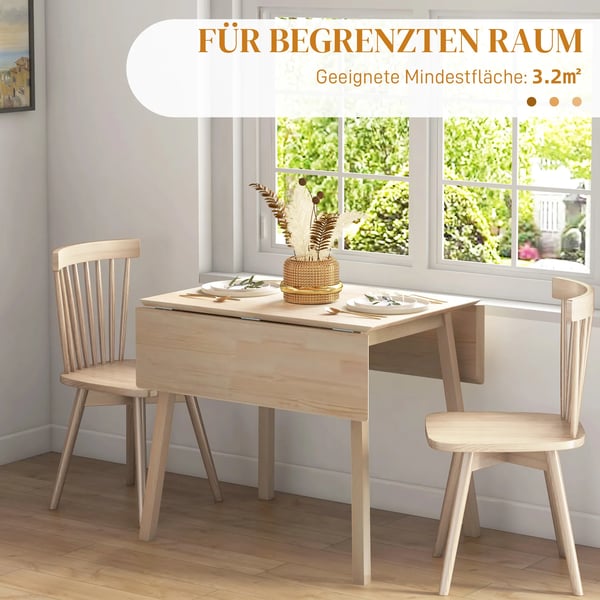 Klappbarer Esstisch, Küchentisch til 2-4 personer, Klaptisch, Træesstbord til spisestue, til små rum, 110 x 86 x 75 cm, natur