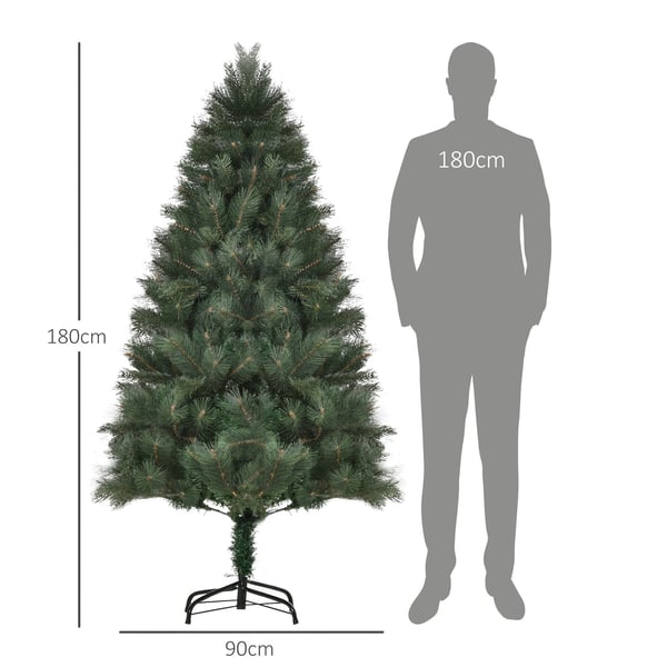 Kunstigt Juletræ 180cm med 375 grene, grønt plastik juletræ med metalfod, realistisk udseende, til indendørs brug