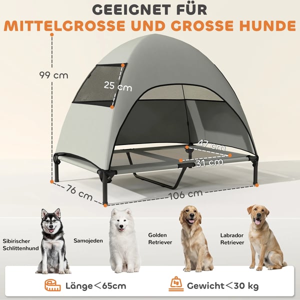 Upph`jd Hunds`ng med Tak f`r Utomhusbruk, Kylande Mesh N`t, Ljusgra, 106x76x99cm