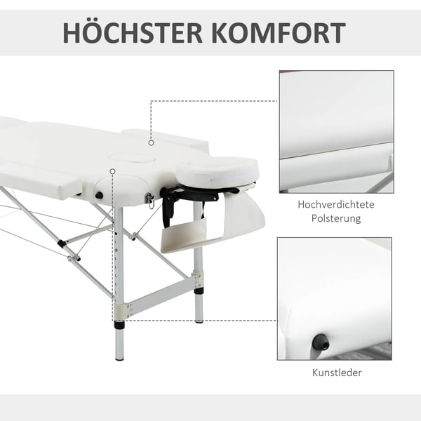 foldbar massagebriks, justerbar, m. nakkestøtte, aluminium, skum, plast, hvid