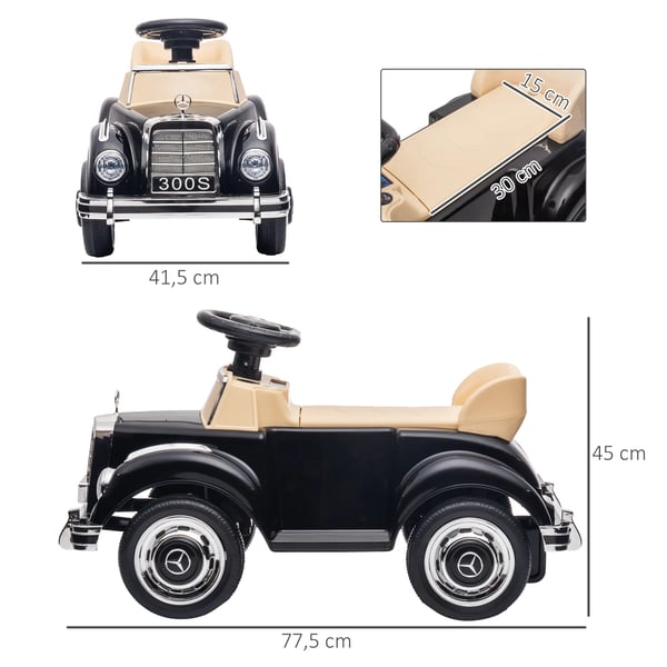 Mercedes-Benz 300S liukuauto lapsille, musta, muovi/metalli, säilytystilalla