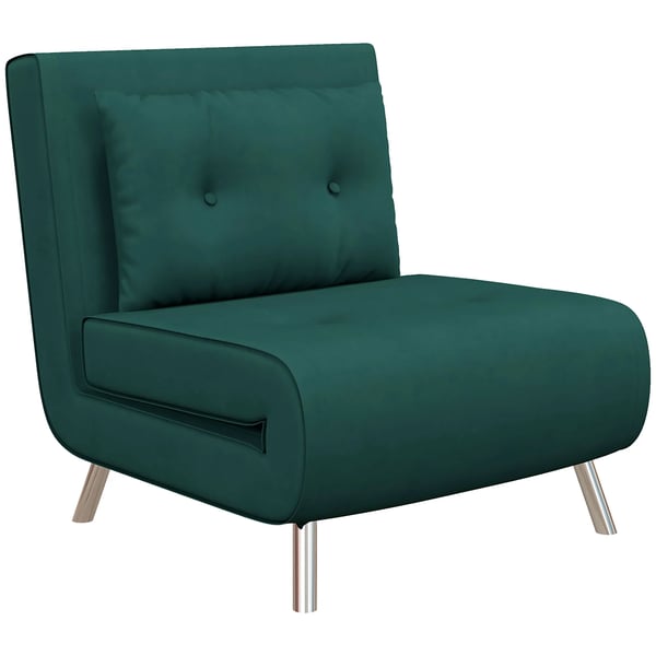 Klapseng 3-i-1 Loungestol m. Pude, Mørkegrøn Polyester/Stål 77x88x83 cm