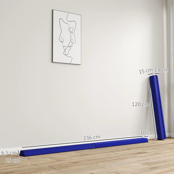 Foldbar Balancebjælke 236 cm Blå - Børnegymnastik og Træning, Max 80 kg