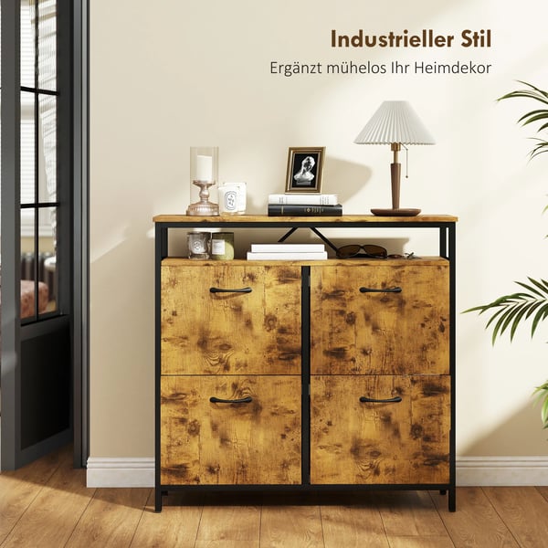 Skoställ med 4 hopfällbara lådor, smal design, öppen hylla, för 12-20 par skor, stål, brun