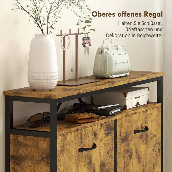 Skoställ med 4 hopfällbara lådor, smal design, öppen hylla, för 12-20 par skor, stål, brun