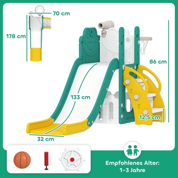 Barnrutset - 5-i-1 med Teleskop, Basketkorg, Plast, Gul+Grön