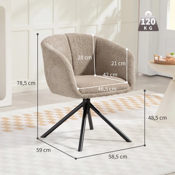 Fåtölj, stoppad stol med bekväm sits, vridbar, mjukt överdrag, upp till 120 kg, ljusbrun