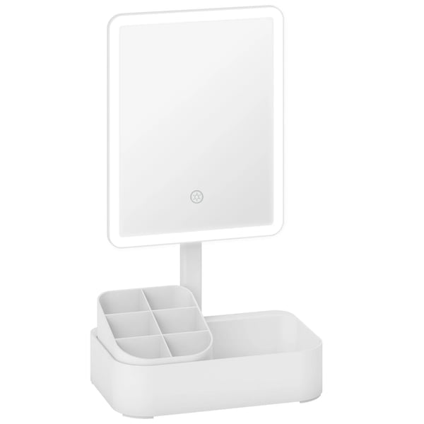 Uppladdningsbar sminkspegel med 180° justerbar LED-belysning, 2 ljuslägen, vit, plast/glas