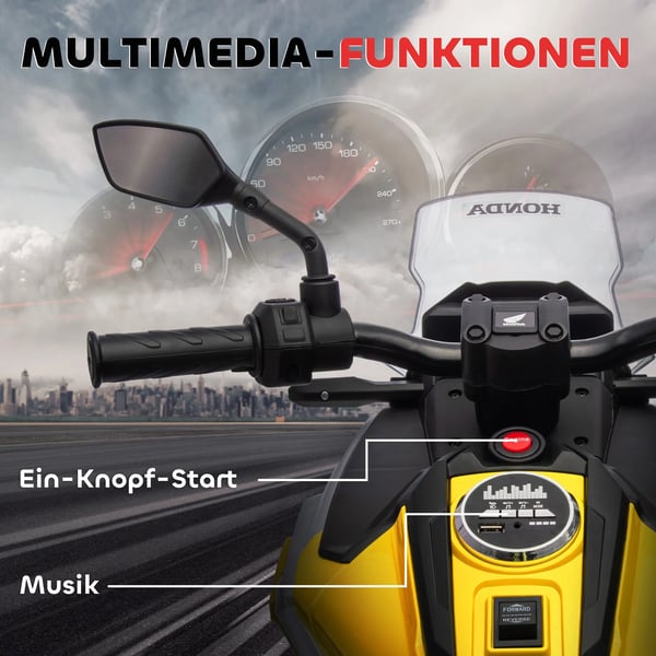 Elektrisk Børnecykel med Honda-licens, Gul, 3 km/t, Musik & Lys, 3-6 år, 30 kg