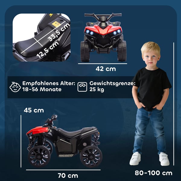 Elektrisk Fyrhjuling för barn 6V ATV med musik och LED-ljus, Röd