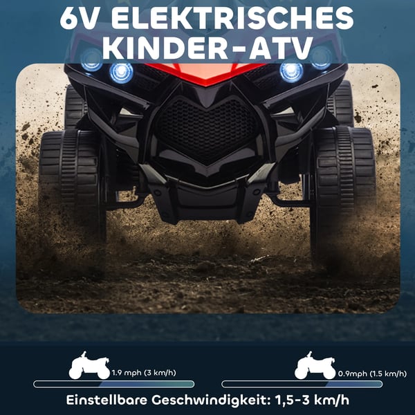 Elektrisk Fyrhjuling för barn 6V ATV med musik och LED-ljus, Röd