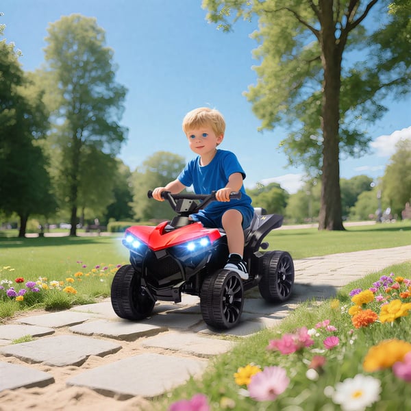 Elektrisk Fyrhjuling för barn 6V ATV med musik och LED-ljus, Röd