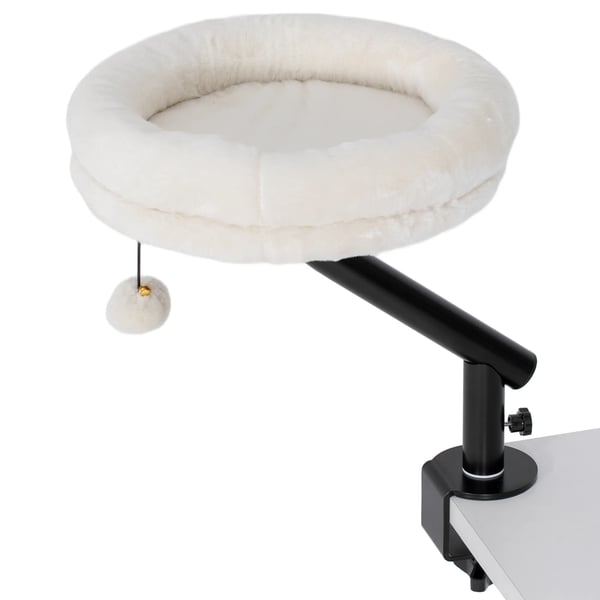 Kattbädd för Skrivbord - 360° Rotation, Justerbar Höjd, Tvättbar Bädd, för Katter < 6kg, Krämvit & Svart