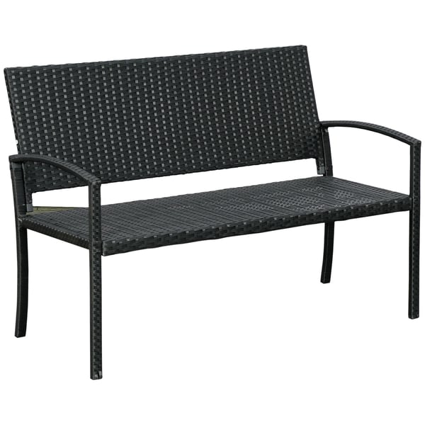 2 istuttava polyrottinkinen puutarhapenkki teräsrunkoinen, musta (W122 x D60 x K87cm)