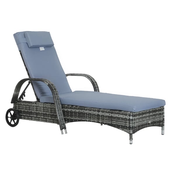 haveliggestol, solseng, mobil med hynde, polyrattan+metal, grå, 200x73x30-103cm