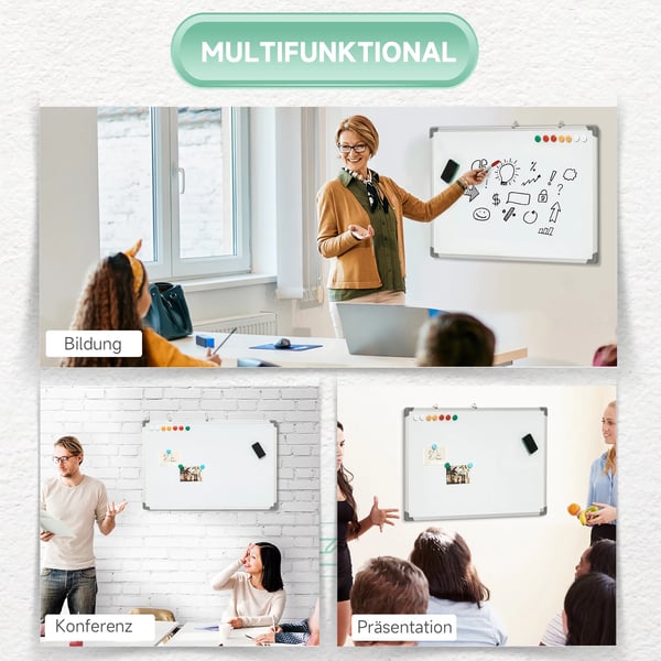 Magnetisk Whiteboard Tavle 90x60cm - Galvaniseret Plade, Aluminiumsramme, Hvid (inkl. tuscher, svamp & magneter)