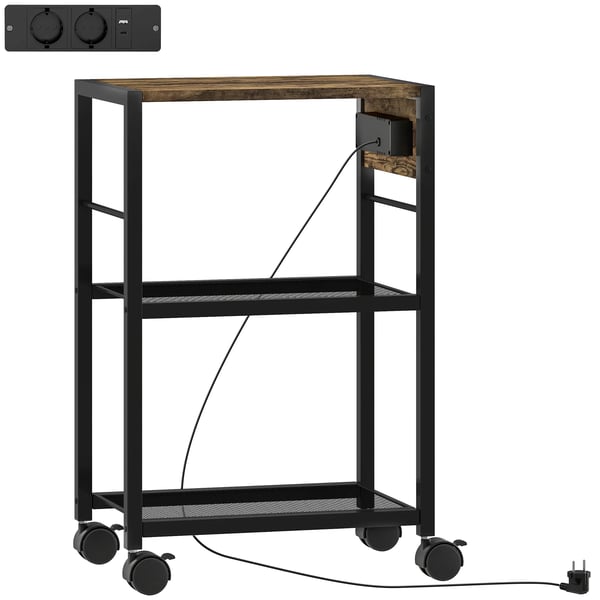 Tulostinteline Pyörillä, Ruskea Puukomposiitti, USB-C & USB-portit