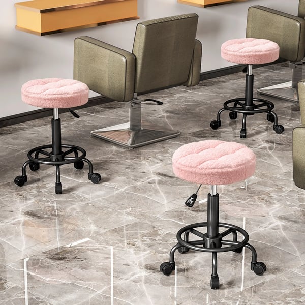 Rullhocker Rosa, Höj- och Sänkbar Snurrstol i Polyester, 360° Vridbar Arbetsstol för Kontor/Salong, 50-66 cm