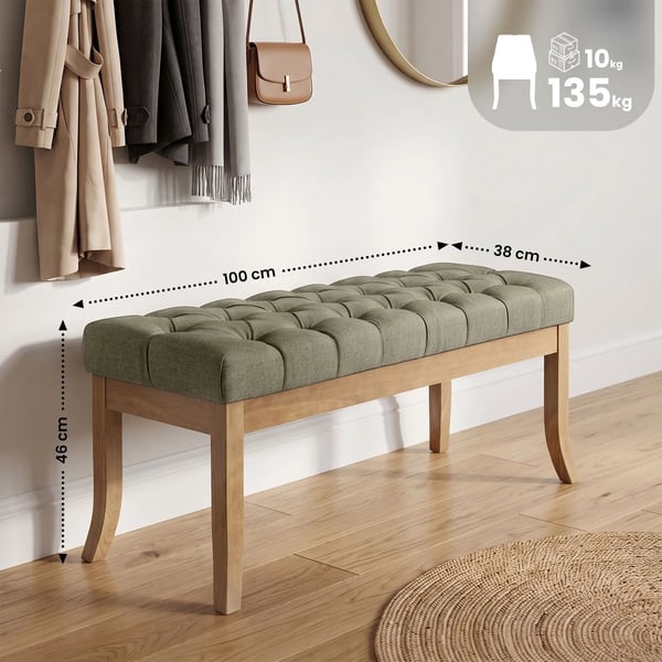 Ramses klädd tygbänk med träben, taupe, 100cm