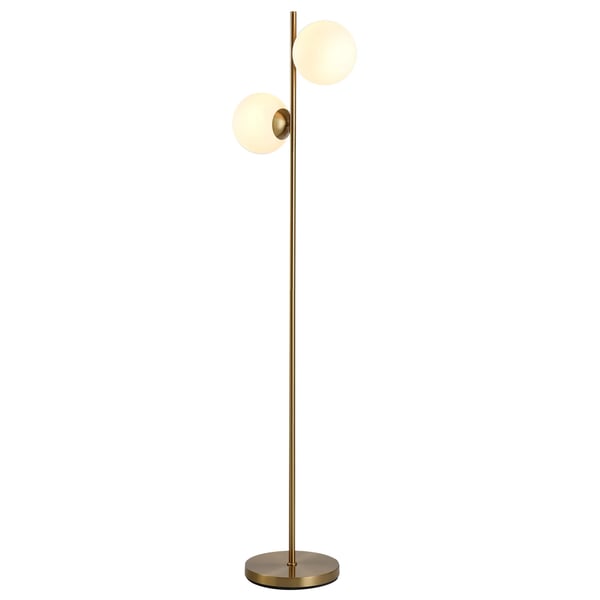 Golvlampa Dubbel Glasskärm, Stål/Glas, Guld/Vit 39x28x165 cm