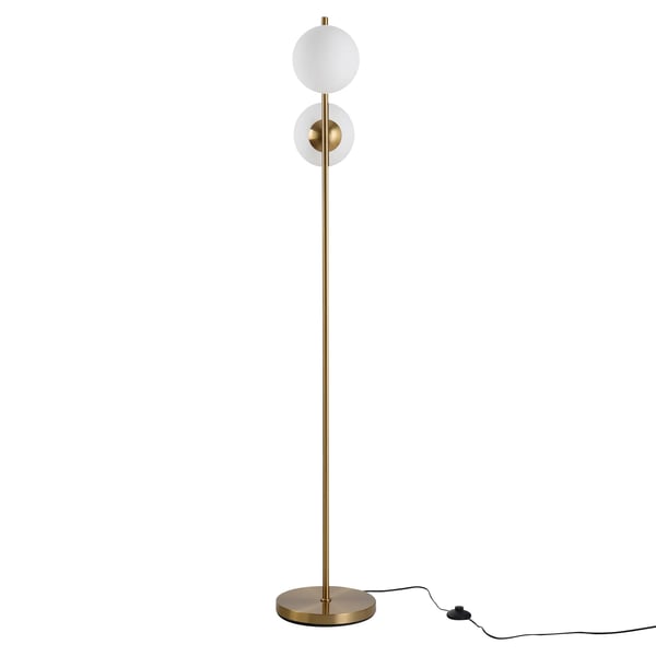 Golvlampa Dubbel Glasskärm, Stål/Glas, Guld/Vit 39x28x165 cm