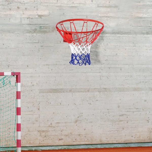 Basketballkurv med net, Stålrør+Nylon, Rød + Blå + Hvid, Ø46 cm