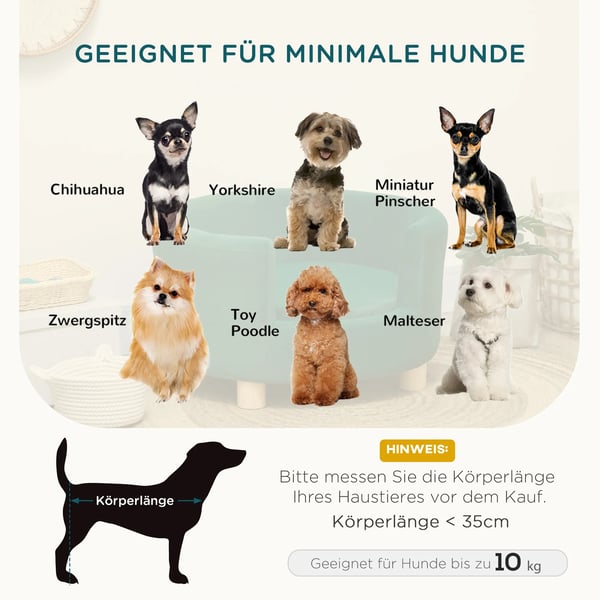 Grøn Hundesofa med Fløjlsbetræk, Træben og Aftagelig Pude (65x64x37cm) - Perfekt til Små Hunde & Katte