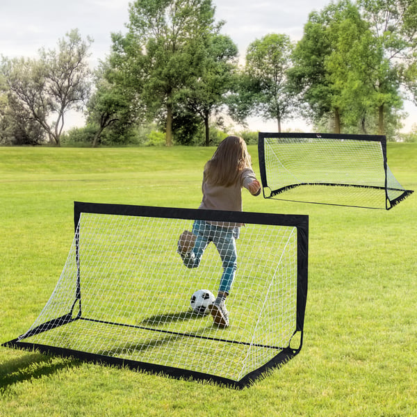 Foldbart Fodboldmål Sæt til Børn og Voksne - 2 stk. Mål af Stål og Oxfordstof, Sort, 186x90x89 cm - Inkl. Bæretaske