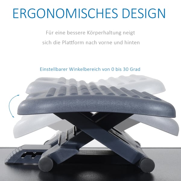 Ergonomiskt Fotstöd, Höjdjusterbar, Plast, Mörkgrå, 46x35cm