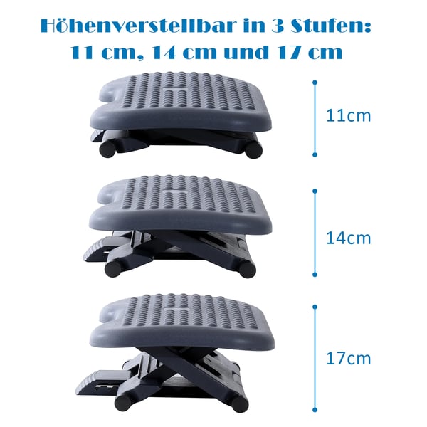 Ergonomiskt Fotstöd, Höjdjusterbar, Plast, Mörkgrå, 46x35cm