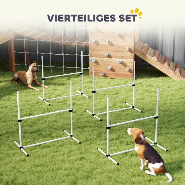 Hund Agility Träningsset - 4 delar hopphinder och slalompinnar, vit plast, 99x65x94cm