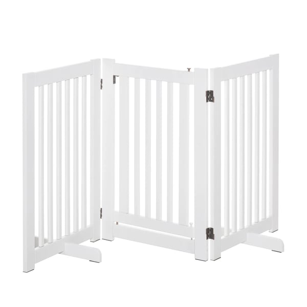 Hundegitter i træ, fritstående sikkerhedsgitter til hunde, justerbart, foldbart, hvid, 155x1,5x76 cm