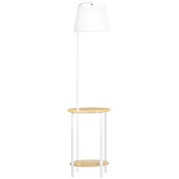 Golvlampa med 2 hyllor, stående lampa med linnskärm, natur/vit, 162 cm hög
