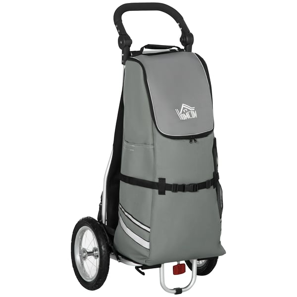 Lastanhænger & indkøbstrolley 2-i-1 til cykel, med kobling, 24,3kg, 55L, aluminium+Oxford-stof, grå+sølv, 53x43x110cm