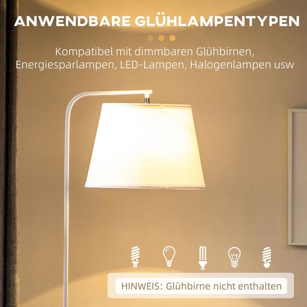 Golvlampa med 2 hyllor, stående lampa med linnskärm, natur/vit, 162 cm hög