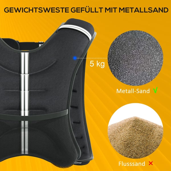 Vægtvest 5 kg Justerbar til Vægt- og Styrketræning Oxfordstof Metal sand Sort 40 x 35 cm