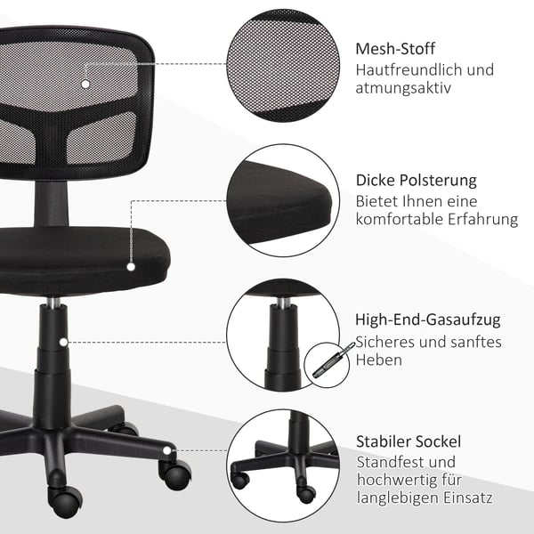 kontorsstol ergonomisk skrivbordsstol, höjdjusterbar snurrstol, platsbesparande svart