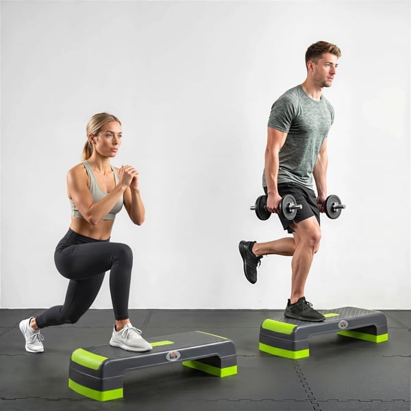 Aerobicsstepper Träningsstege - Justerbar Höjd (10-20 cm), Halkfri, 150 kg Belastning, Grön/Grå
