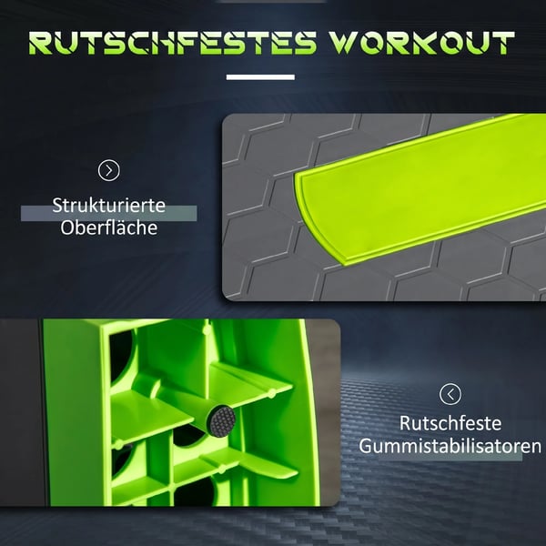 Aerobicsstepper Träningsstege - Justerbar Höjd (10-20 cm), Halkfri, 150 kg Belastning, Grön/Grå