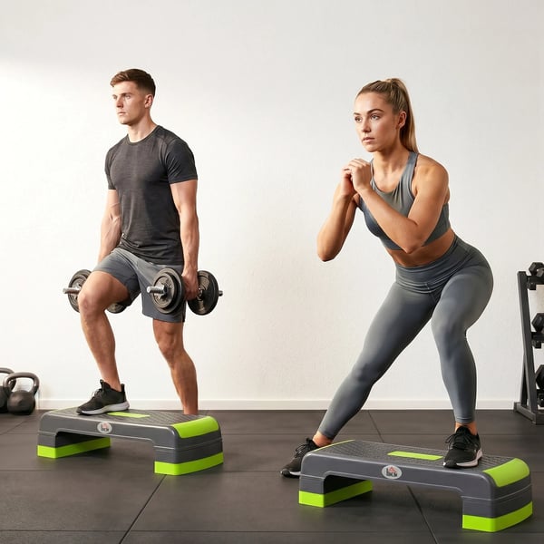 Aerobicsstepper Träningsstege - Justerbar Höjd (10-20 cm), Halkfri, 150 kg Belastning, Grön/Grå