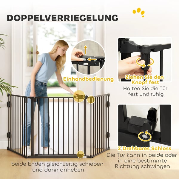 Hundgrind med Automatisk DOrr, Justerbar, Vikbar, 3 Paneler, StOjl/Plast, Svart, 202,5x76cm