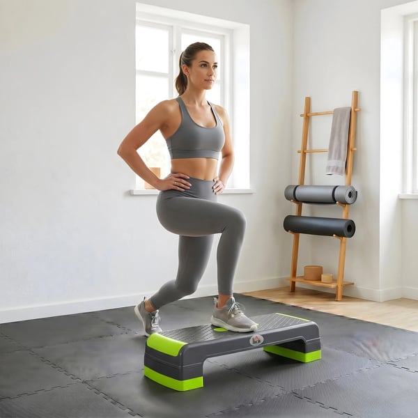 Aerobicsstepper Träningsstege - Justerbar Höjd (10-20 cm), Halkfri, 150 kg Belastning, Grön/Grå