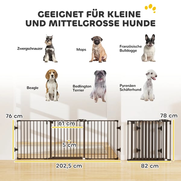 Hundgrind med Automatisk DOrr, Justerbar, Vikbar, 3 Paneler, StOjl/Plast, Svart, 202,5x76cm