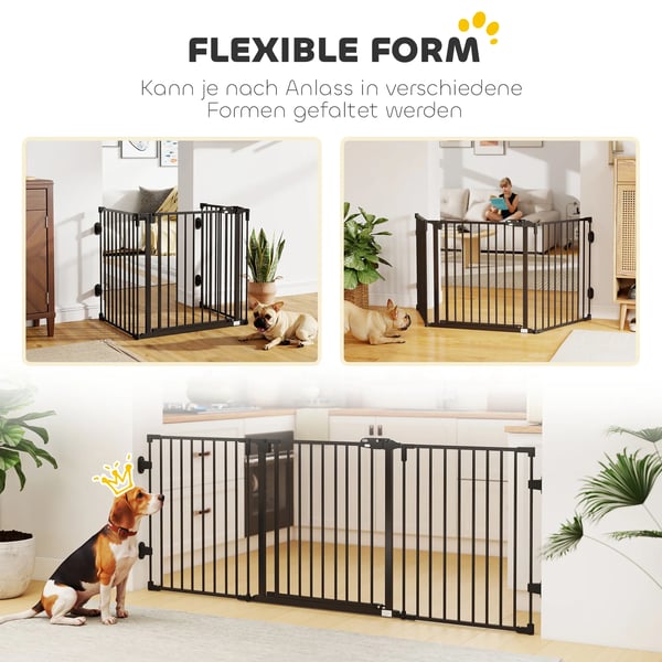 Hundgrind med Automatisk DOrr, Justerbar, Vikbar, 3 Paneler, StOjl/Plast, Svart, 202,5x76cm