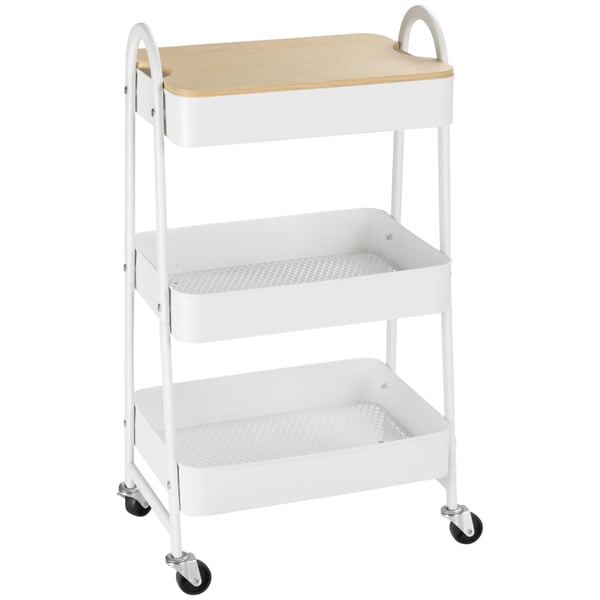 Serveringsvagn Kök 3-vånings metallrullvagn med lock, vit, 45x31x79,4cm
