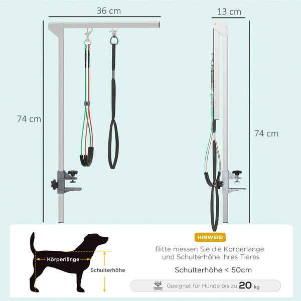 Plejestativ - Foldbar Plegearm i Rustfrit Stål til Mellemstor Hund (max 20 kg, 50 cm) - Sølv